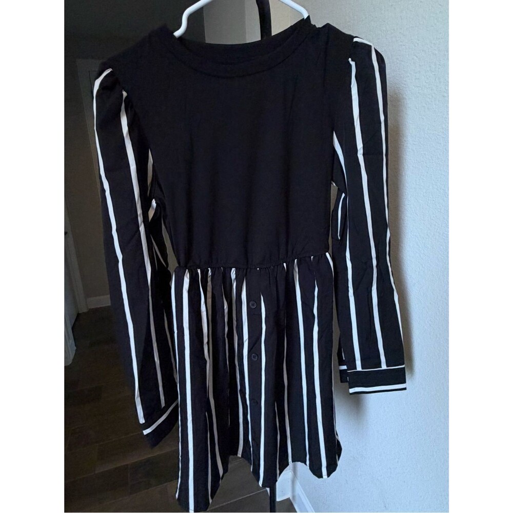 Cupshe Black and White Striped Long-Sleeve Mini Dress XS